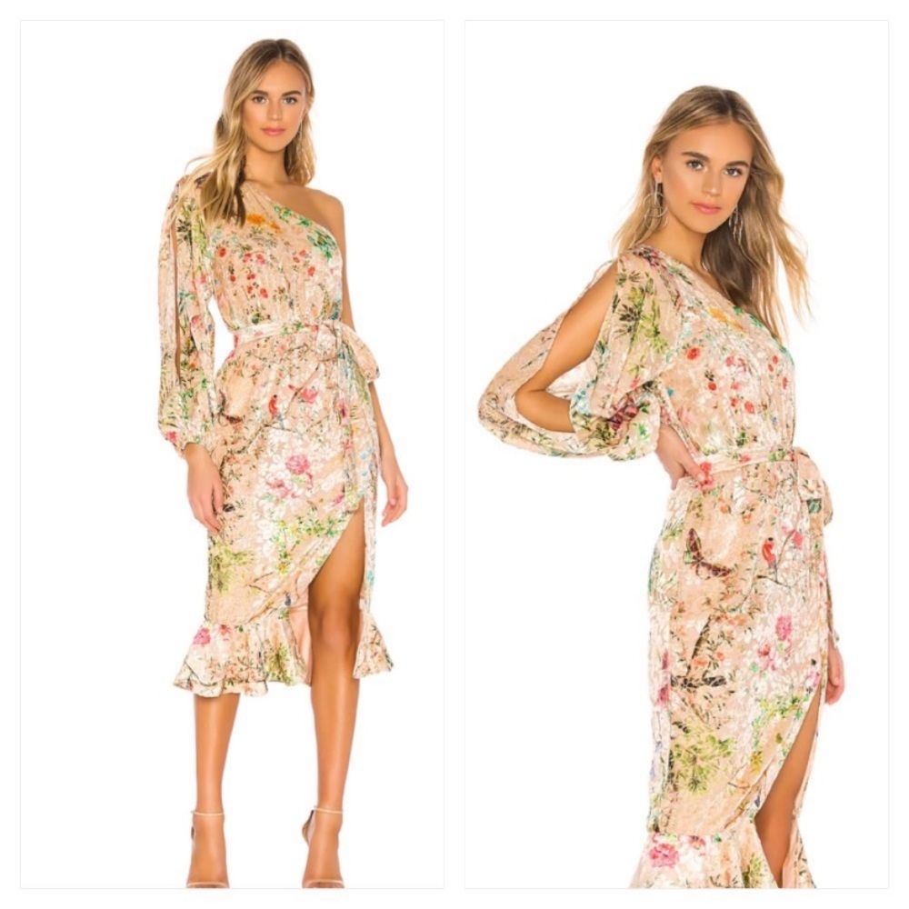 Hemant and Nandita Veena one shoulder dress nude floral 11154